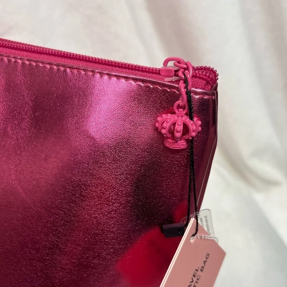 👑 🩷Juicy Couture  Pink Metallic Cosmetic Bag AND EMPTY TOILETRY BOTTLE 🩷NWT